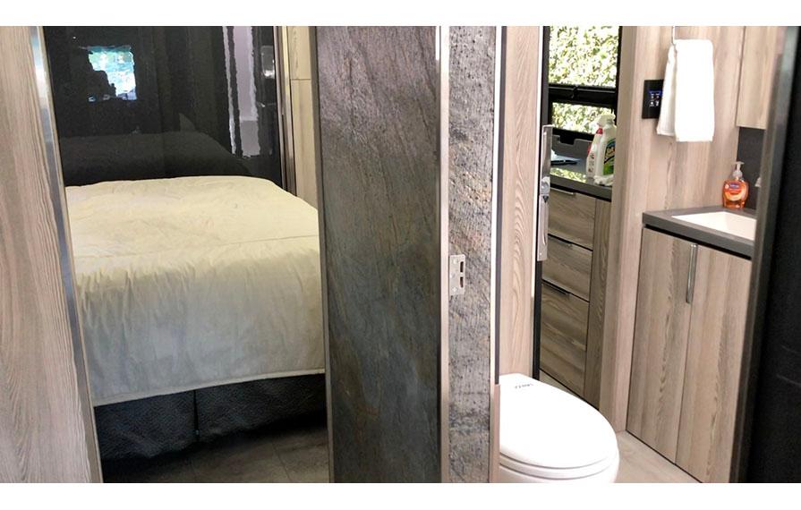 Two entrances into Horizon bathroom